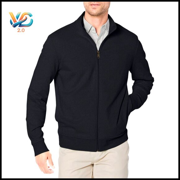 Men's Lightweight French Terry Zip Up Sweatshirt Regular Fit Mock Neck